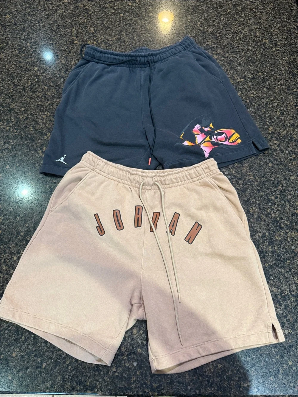 Jordan Men's Athletic Shorts — Black & Tan Graphic and Logo Pair